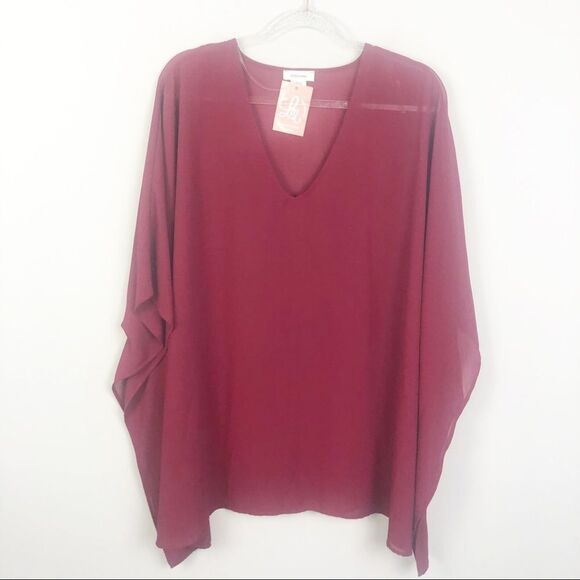 ADRIENNE | NWT Burgundy Sheer Oversized Top Large - Picture 1 of 6
